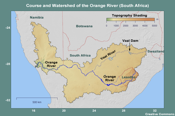 Orange River region showing the Orange and Vaal Rivers and the Vaal Dam